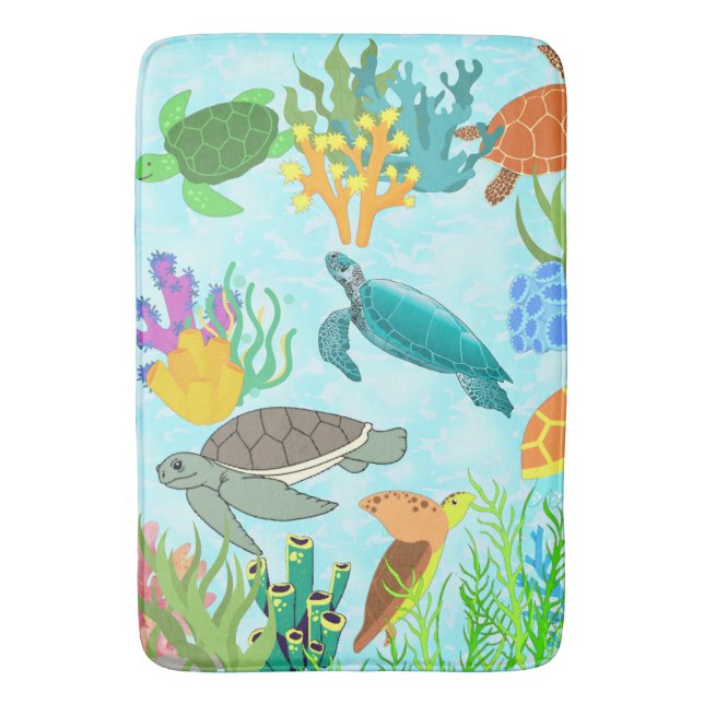 Blue Ocean Tropical Sea Turtles Coral Reef Marine Badematte (Vorderseite Vertikal)