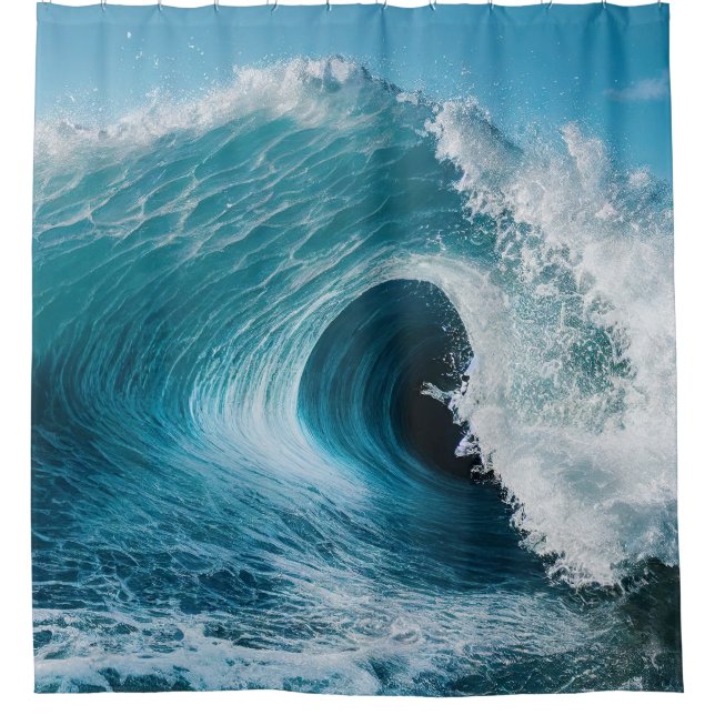 Blue Ocean Water Big Wave Surf Strand Duschvorhang (Vorderseite)