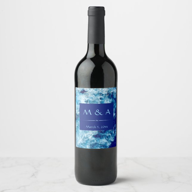 Blue Ocean Water Wedding Beverage Label Weinetikett (Vorderseite)