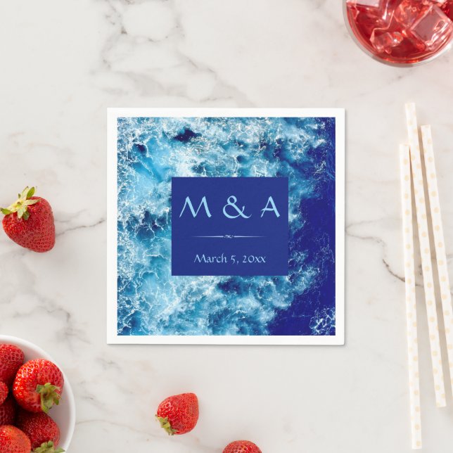 Blue Ocean Water Wedding Cocktail Napkin Serviette (Beispiel)