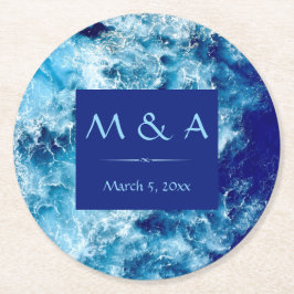 Blue Ocean Water Wedding Round Paper Untersetzer