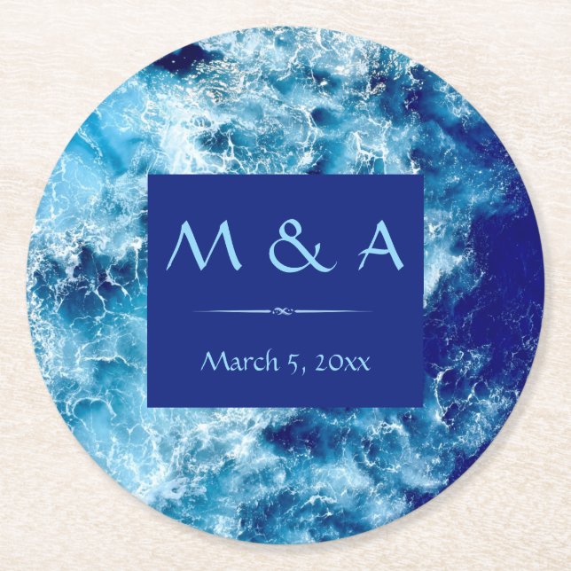 Blue Ocean Water Wedding Round Paper Untersetzer (Vorderseite)