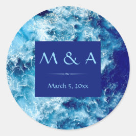 Blue Ocean Water Wedding Round Stickers