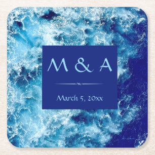 Blue Ocean Water Wedding Square Paper Untersetzer
