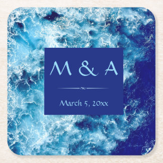 Blue Ocean Water Wedding Square Paper Untersetzer