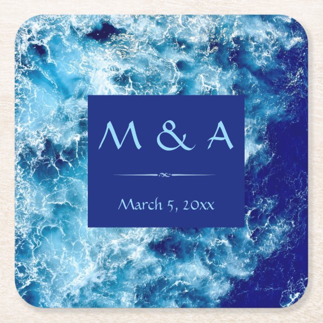 Blue Ocean Water Wedding Square Paper Untersetzer (Vorderseite)