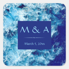 Blue Ocean Water Wedding Square Sticker