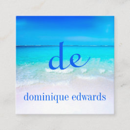 Blue Ocean Wave Beach Scene Moderne Monogram Squar Quadratische Visitenkarte