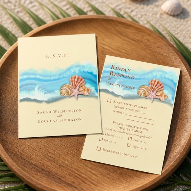Blue Ocean Wave Flat Wedding RSVP Card Karte (Von Creator hochgeladen)
