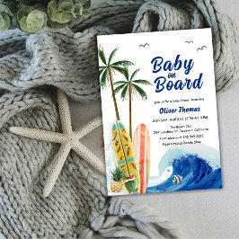 Blue Ocean Wave Surfboard Baby Dusche Einladung