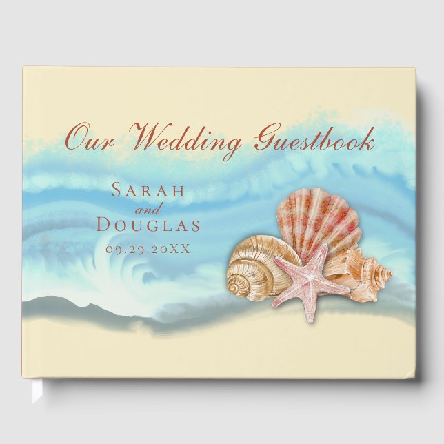 Blue Ocean Wave Wedding Guestbook Gästebuch (Vorderseite)