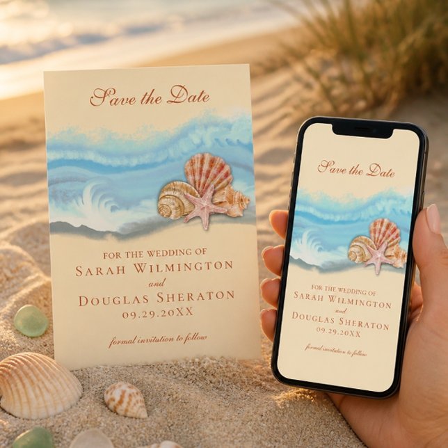 Blue Ocean Wave Wedding Save the Date Card Einladung (Von Creator hochgeladen)