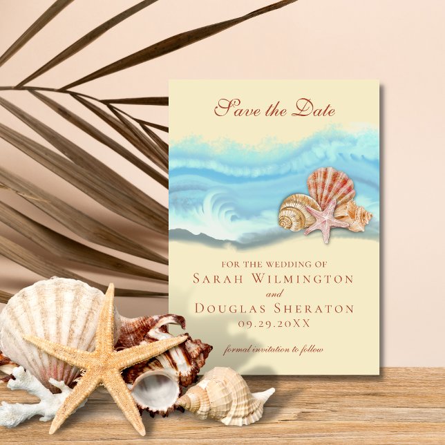 Blue Ocean Wave Wedding Save the Date Card Einladung (Von Creator hochgeladen)