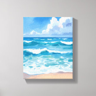 Blue Ocean Waves | Beach Sea Watercolor  Leinwanddruck