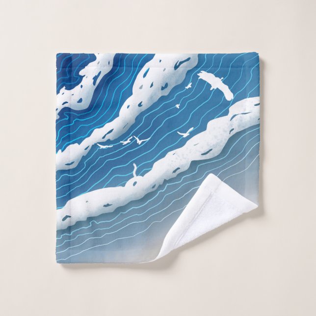 Blue Ocean Waves Canvas Art  Badhandtuch Set (Waschlappen)