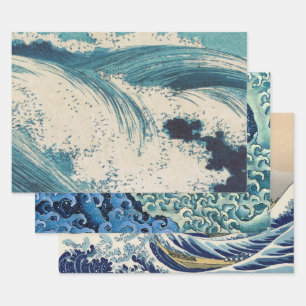 Blue Ocean Waves Japanisches Holzschnitt Geschenkpapier Set