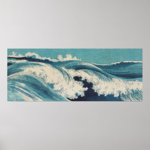 Blue Ocean Waves Japanisches Holzschnitt Poster
