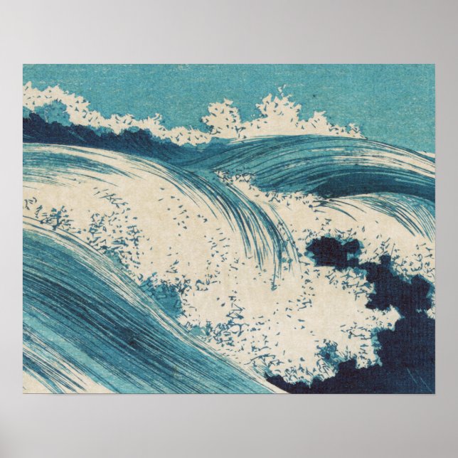 Blue Ocean Waves Japanisches Holzschnitt Poster (Vorne)