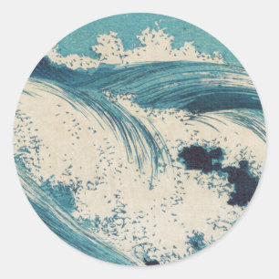 Blue Ocean Waves Japanisches Holzschnitt Runder Aufkleber