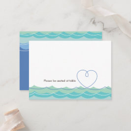 Blue Ocean Waves Loopy Herz Simple Beach Wedding Platzkarte