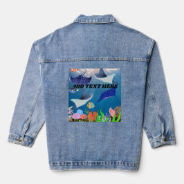 Blue Ocean Waves Manta Stingray Corals Women's Jeansjacke