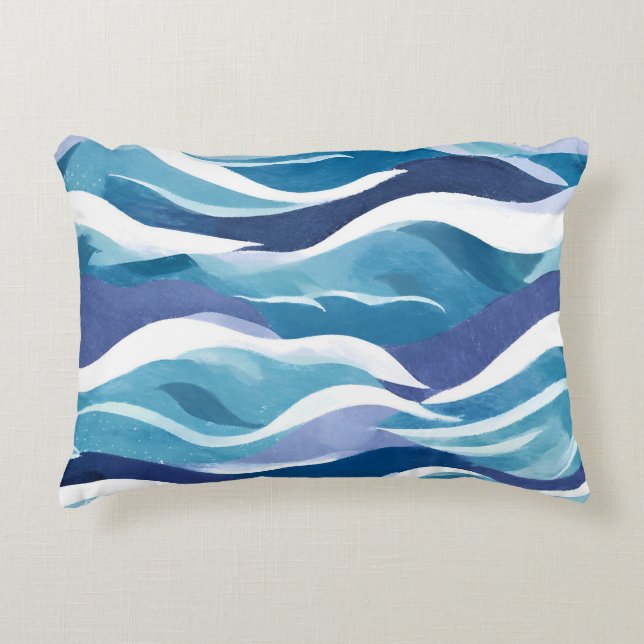 Blue Ocean Waves | Modern Simplistic Watercolor  Dekokissen (Vorderseite)