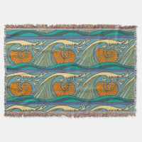 Blue Ocean Waves Nautilus Seashell Muster Nouveau