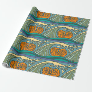 Blue Ocean Waves Nautilus Seashell Muster Nouveau Geschenkpapier