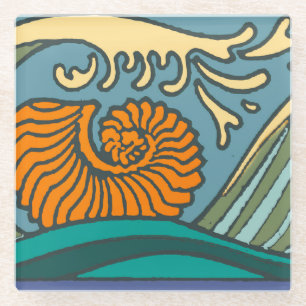 Blue Ocean Waves Nautilus Seashell Muster Nouveau Glasuntersetzer