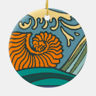 Blue Ocean Waves Nautilus Seashell Muster Nouveau Keramikornament