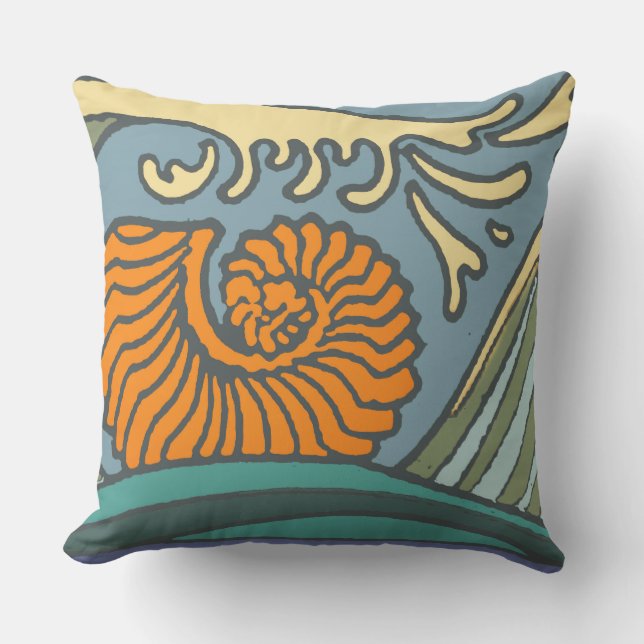 Blue Ocean Waves Nautilus Seashell Muster Nouveau Kissen (Vorderseite)