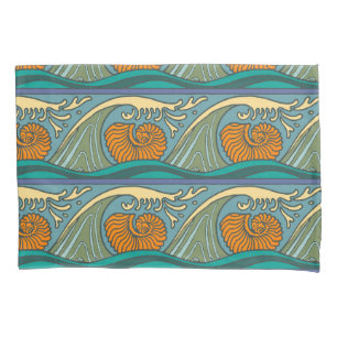 Blue Ocean Waves Nautilus Seashell Muster Nouveau Kissenbezug