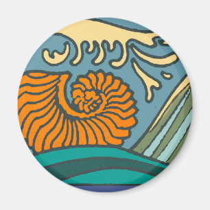 Blue Ocean Waves Nautilus Seashell Muster Nouveau Magnet