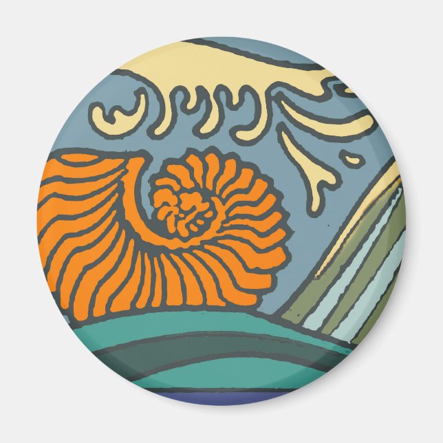 Blue Ocean Waves Nautilus Seashell Muster Nouveau Magnet (Vorne)