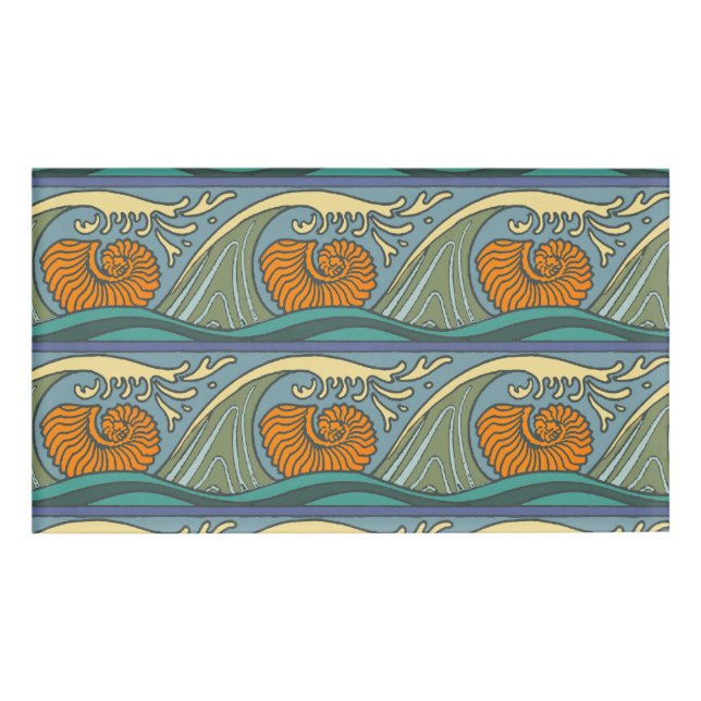 Blue Ocean Waves Nautilus Seashell Muster Nouveau Namenschild (Vorderseite)