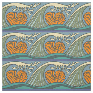 Blue Ocean Waves Nautilus Seashell Muster Nouveau Stoff