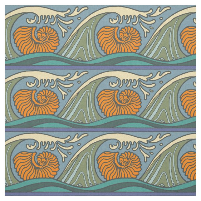Blue Ocean Waves Nautilus Seashell Muster Nouveau Stoff (Muster)