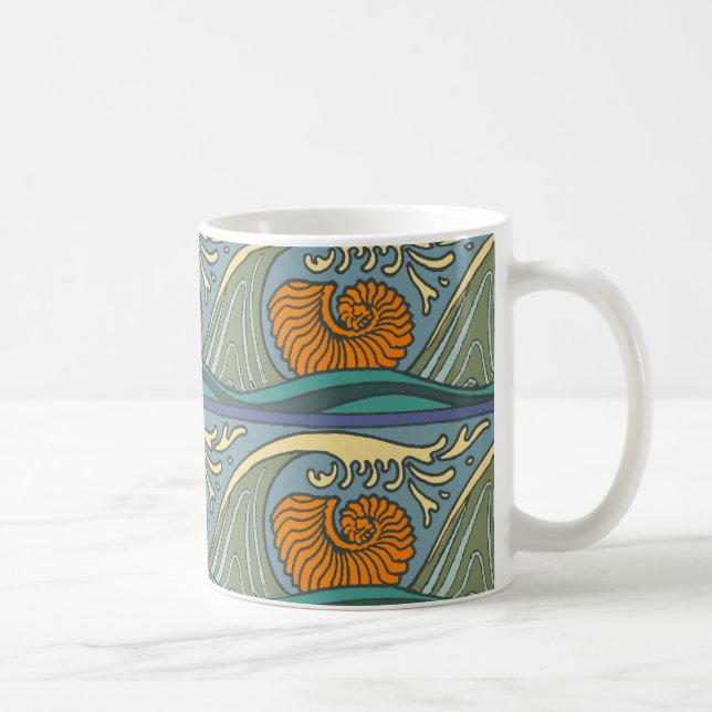 Blue Ocean Waves Nautilus Seashell Muster Nouveau Tasse (Rechts)