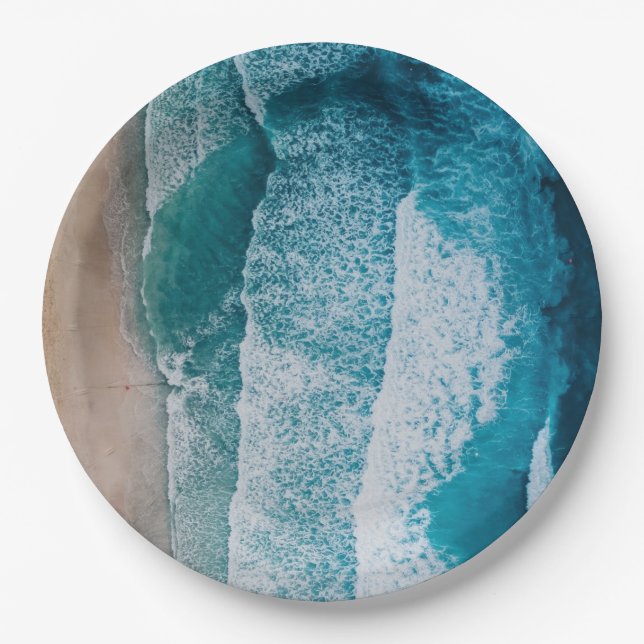 Blue Ocean Waves Sandstrand Pappteller (Vorderseite)