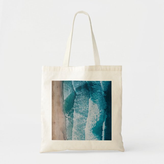 Blue Ocean Waves Sandstrand Tragetasche (Vorne)