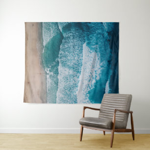 Blue Ocean Waves Sandstrand Wandteppich