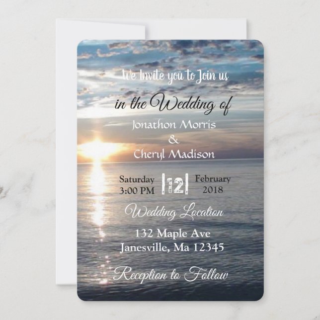 Blue Ocean Waves Sunset Wedding Einladungen (Vorderseite)