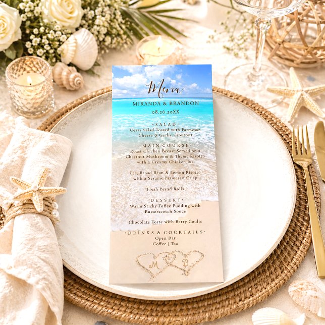 Blue Ocean Waves Tropical Beach Hochzeitkarte Menükarte (Von Creator hochgeladen)