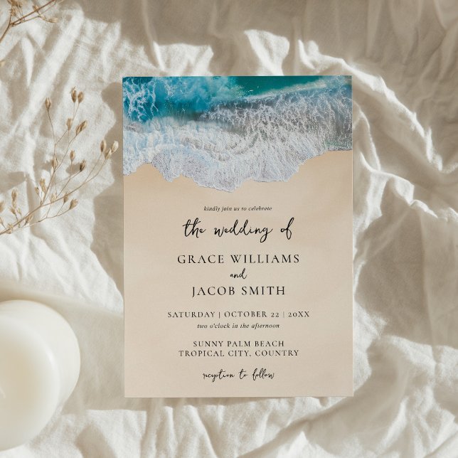 Blue Ocean Waves Tropical Beach Wedding Einladung (Von Creator hochgeladen)