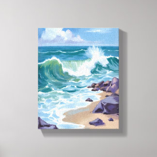 Blue Ocean Waves Watercolor Painting Leinwanddruck