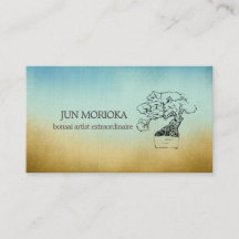 Blue & Ocher Omber Bonsai Motif Business Card