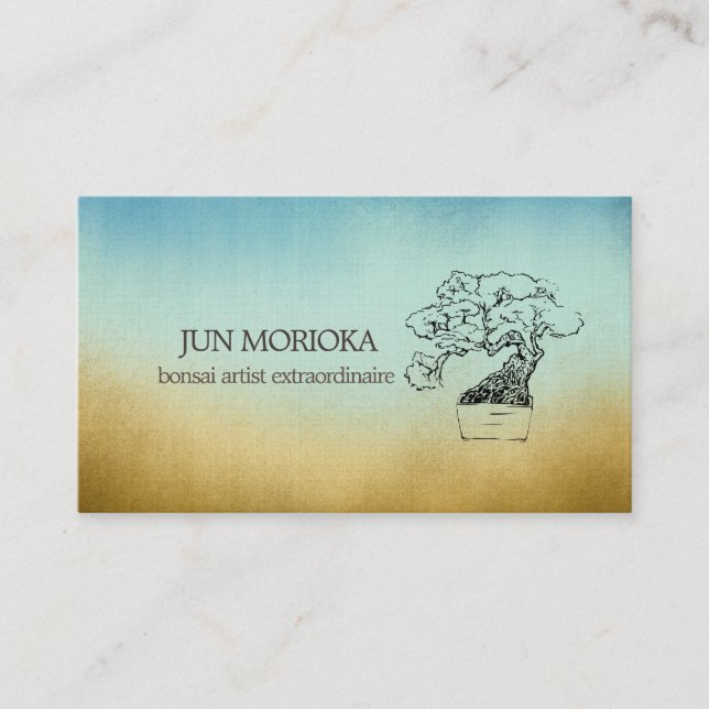 Blue & Ocher Omber Bonsai Motif Business Card Visitenkarte (Vorderseite)
