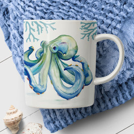 Blue Octopus Aquarellstrand Kaffeetasse