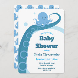 Blue Octopus Baby Shower Einladung