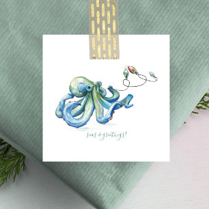 Blue Octopus Beachy Mini Christmas Watercolor  Mitteilungskarte
